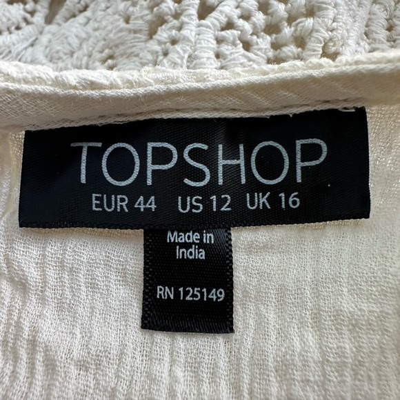 TopShop Boho Crochet Overlay Romper Cream Crinkly Gauze Spaghetti Straps Size 12 - Picture 12 of 16